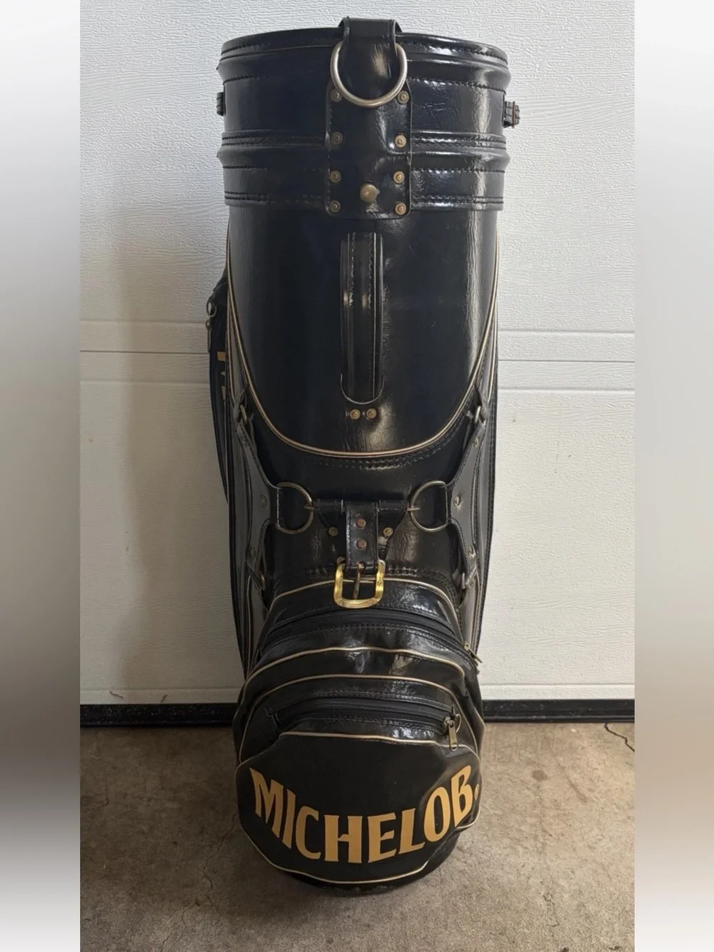 VINTAGE MICHELOB Black Faux Leather Carry Golf Bag 35
